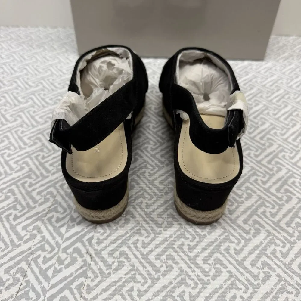 Marc Fisher Black Suede Flama Slingback Espadrille Platform Wedge Sandals 6 New